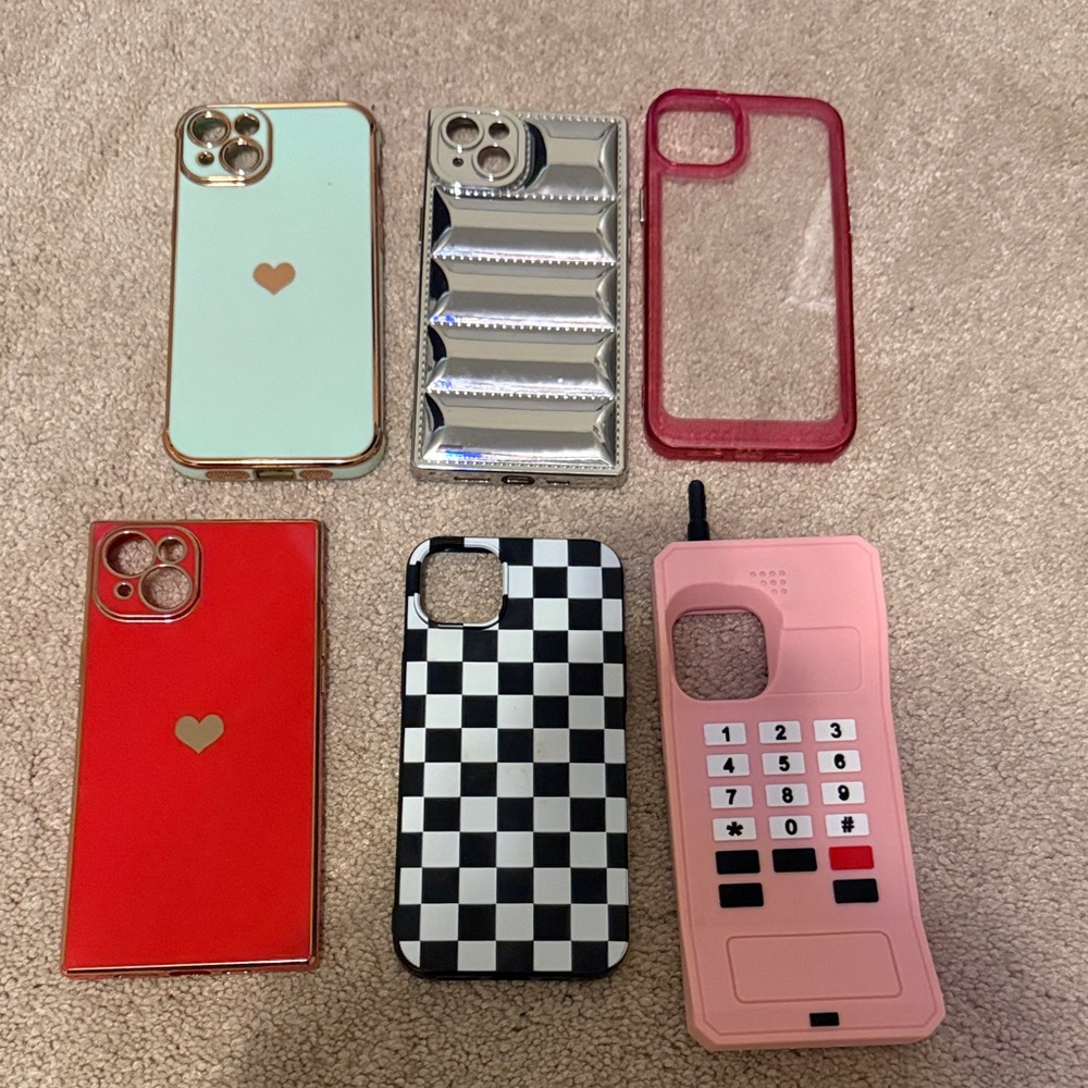 Stylish Phone Case Set - Red, Pink, Green, Silver, Black & White